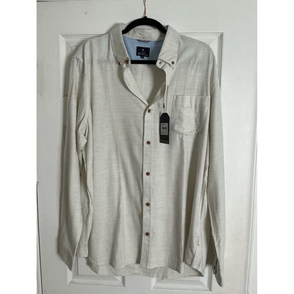 Ben Sherman Cream Button-Down Shirt with Chest Pocket